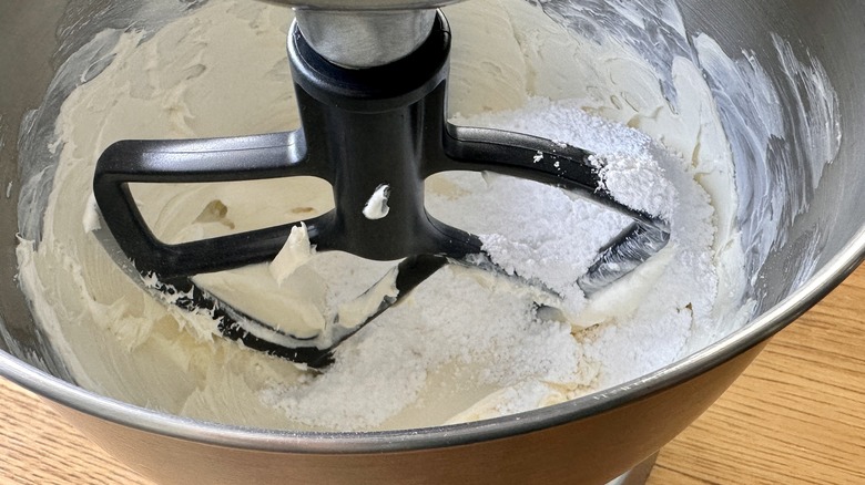Beating cream cheese and confectioners' sugar