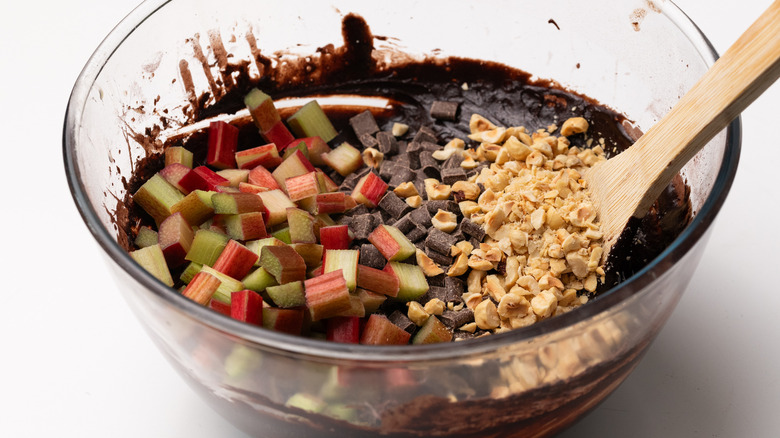 Mixing ingredients into brownie batter