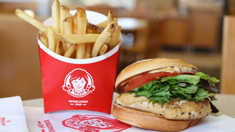 Wendy's chicken burger and fries