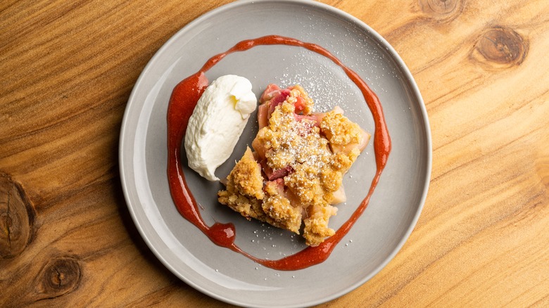 A plated Apple Rhubarb Crumble at Lulu. 