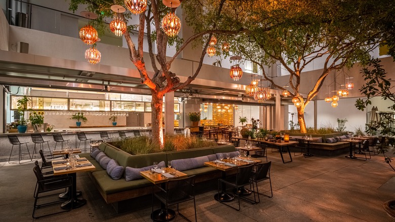 Patio dining under paper lanterns at Lulu.