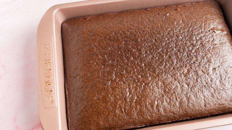 chocolate cake in pan