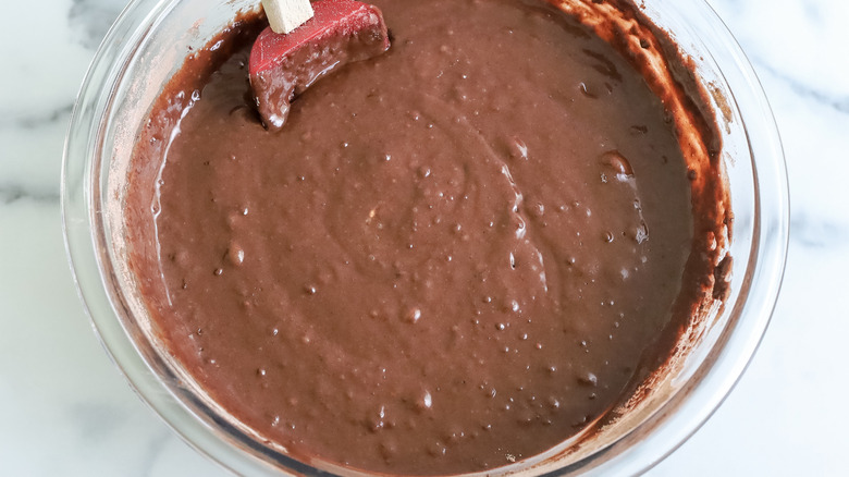 chocolate muffin batter in a bowl