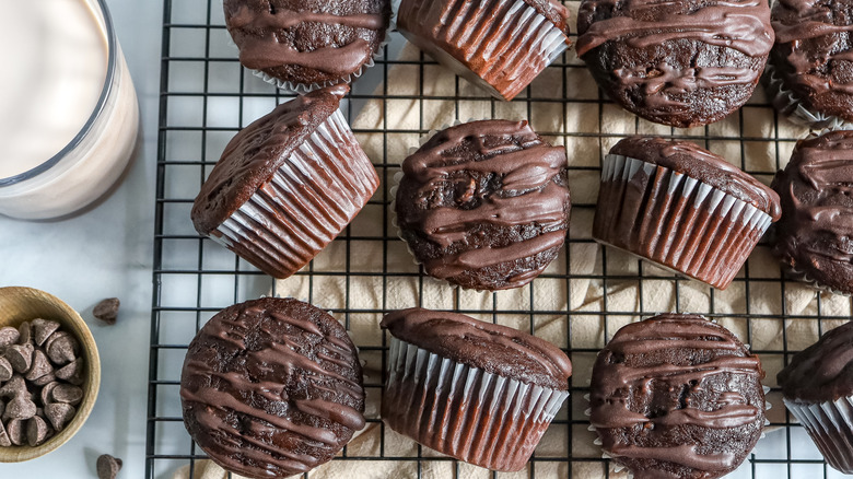 death by chocolate muffins on a cooling rack