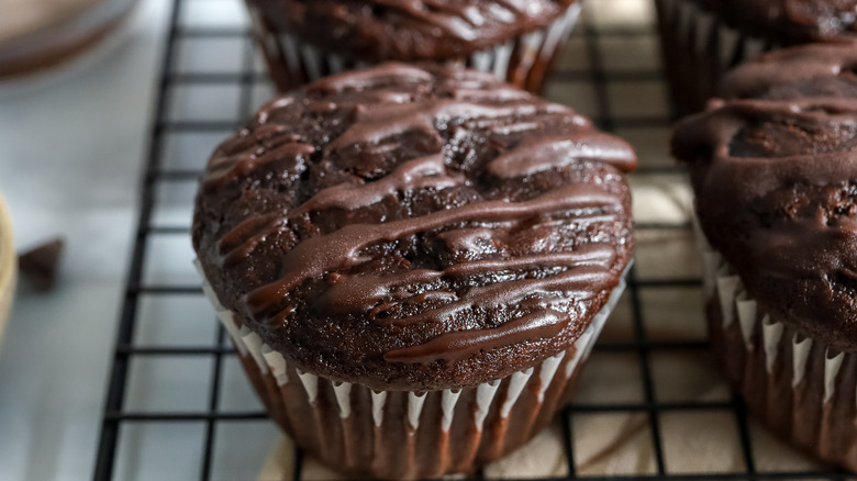 close up of a death by chocolate muffin