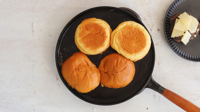 brioche buns in skillet