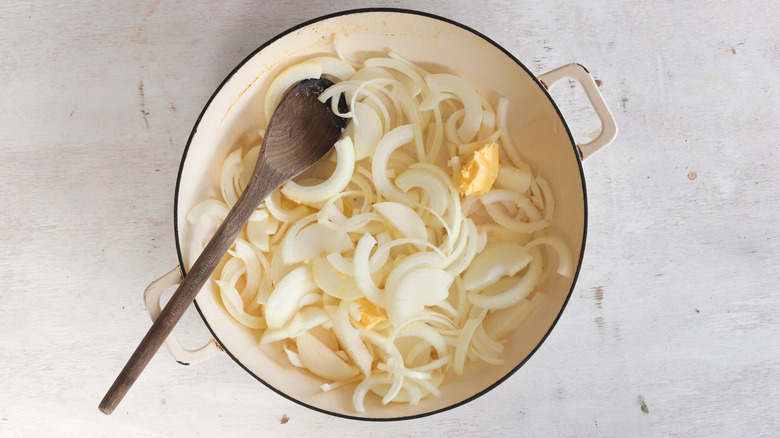 sliced onions in skillet