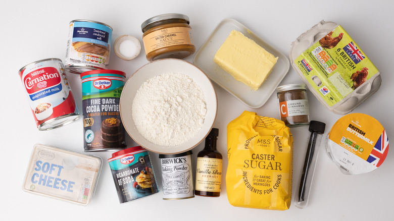 Ingredients for chocolate flan cake