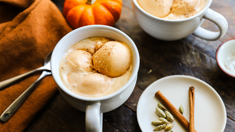 Mug of spiced pumpkin affogato