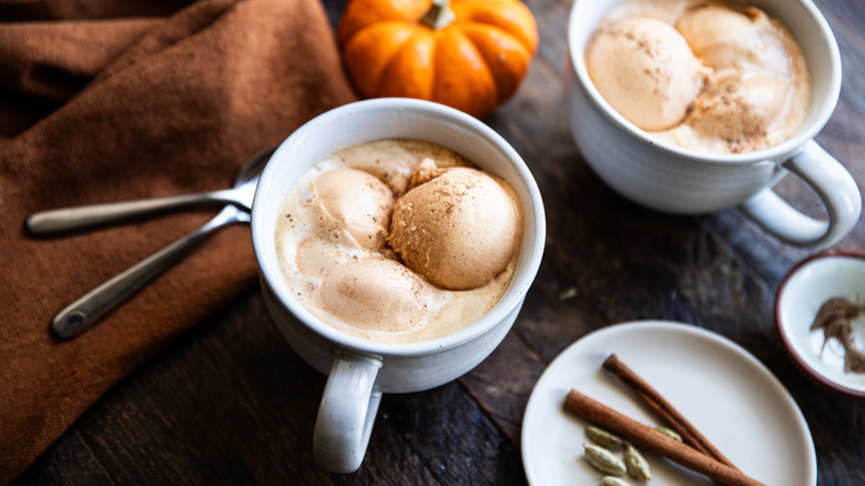 Mug of pumpkin affogato dessert