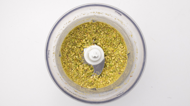 crushed pistachios in food processor