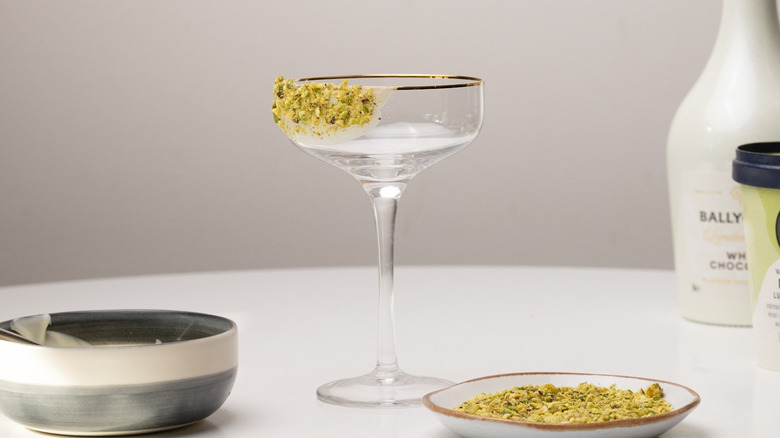 martini glass with pistachio crust