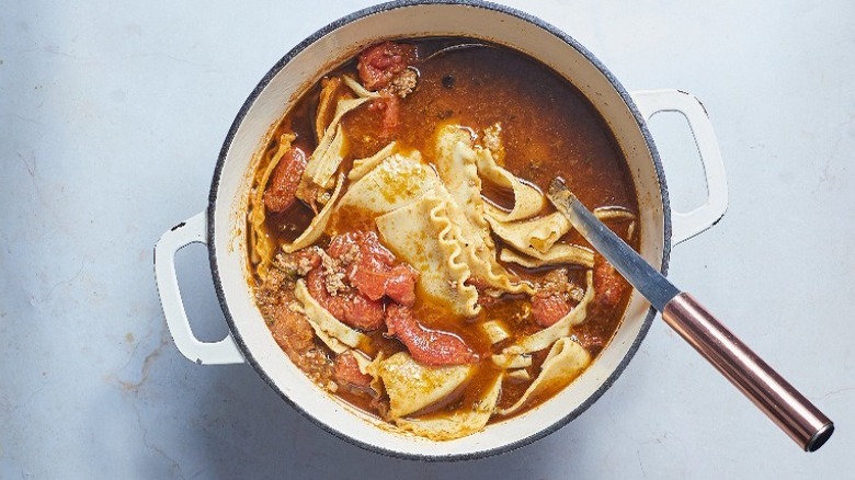 noodles cooking in broth