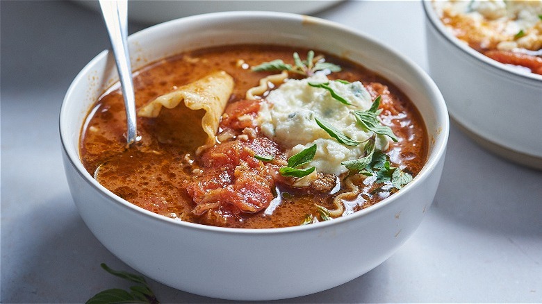 soup on a table with spoon