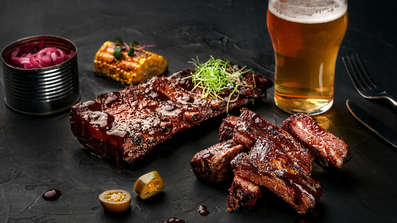 Ribs with glass of beer