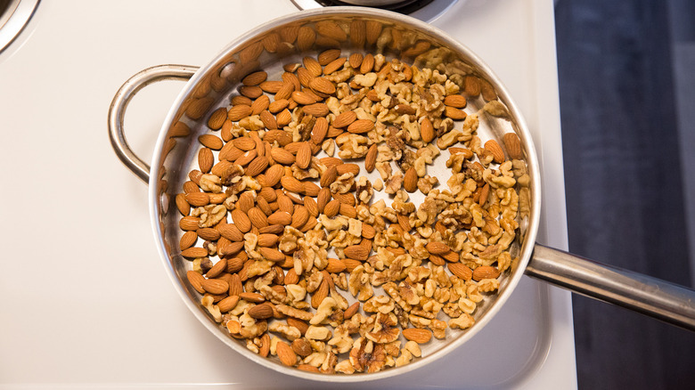 nuts toasting in large skillet