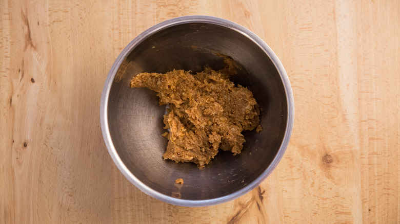 fig paste in metal bowl