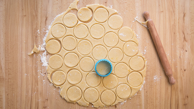 rolled out dough on table