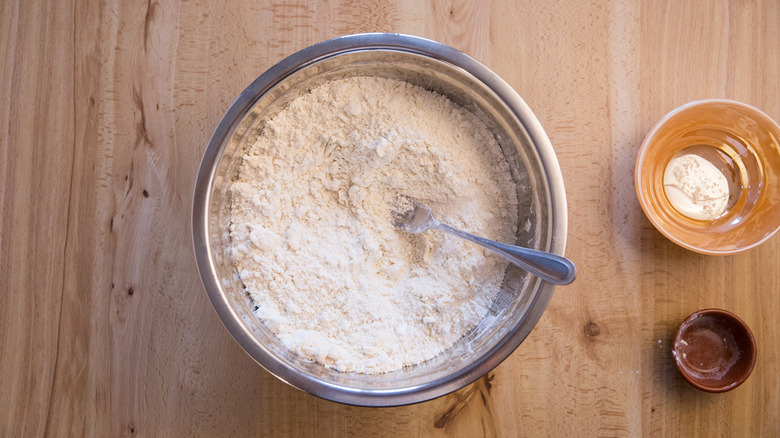 flour in large mixing bowl