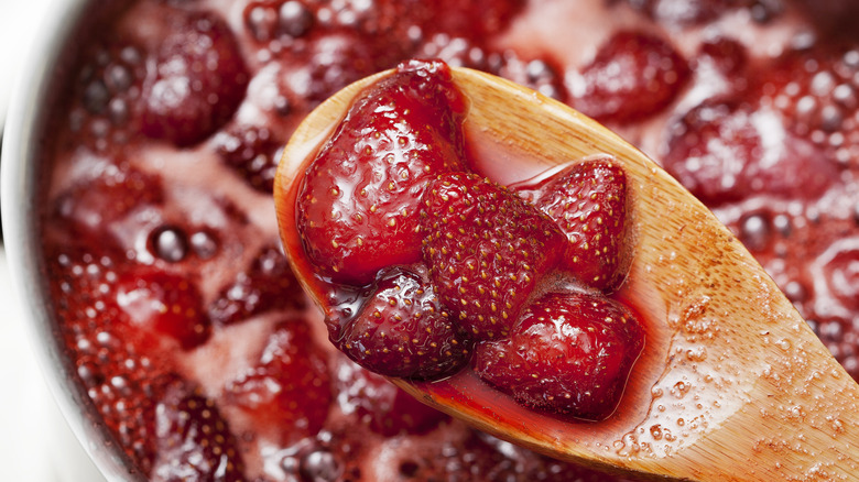 Strawberry compote on stove