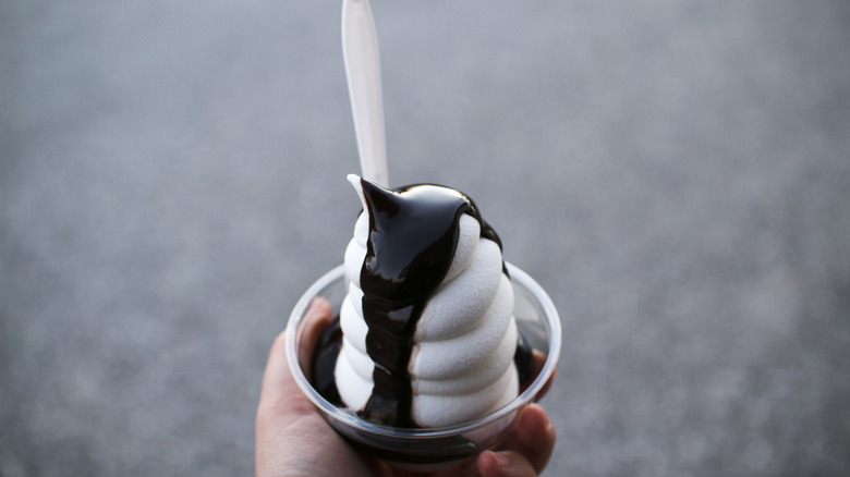 Hot fudge with soft serve