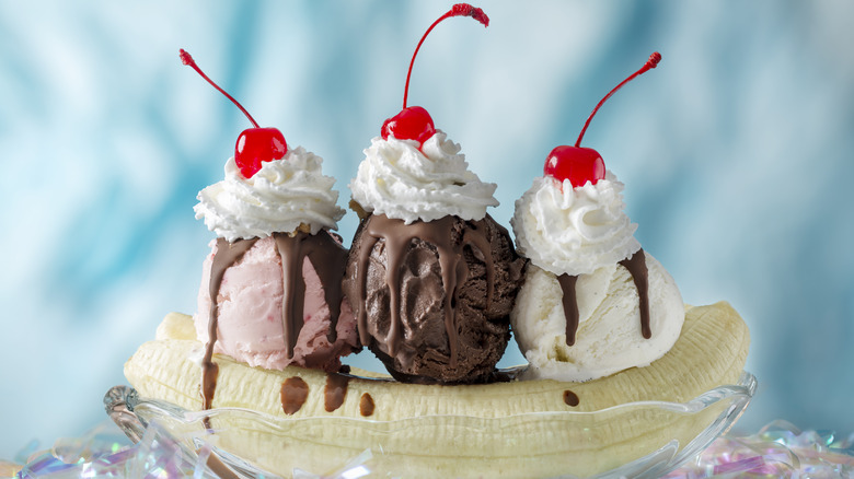 Ice cream sundae with whipped cream