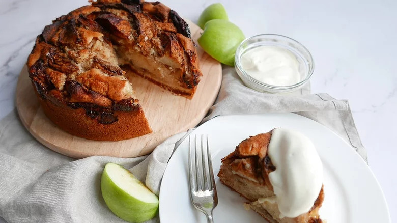 apple cake with slice