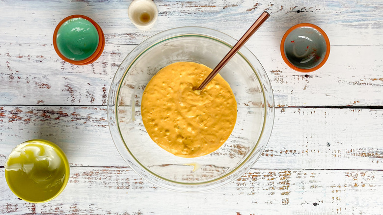 mixed egg yolks with condiments