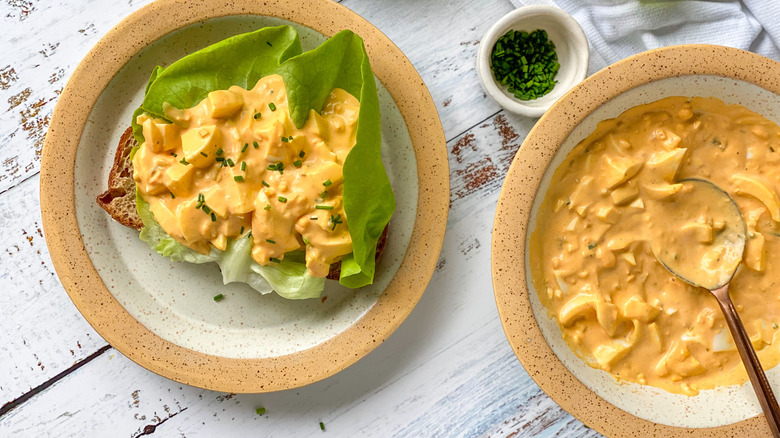 plates of deviled egg salad