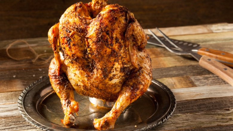 Chicken roasted on beer can