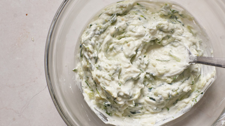 creamy cucumber sauce in bowl