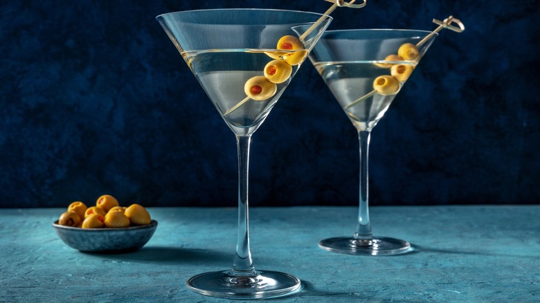 Two Dirty Martinis with extra olives