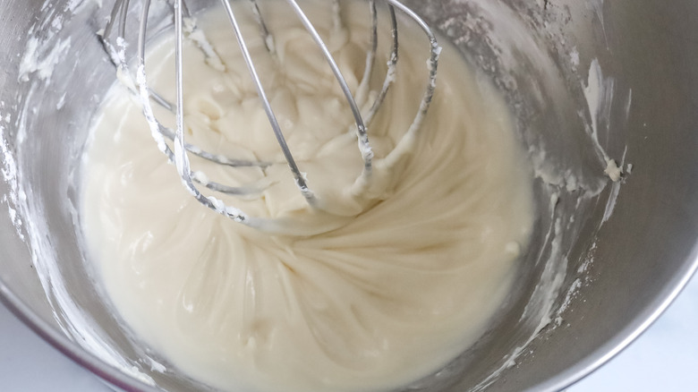 Beignet filling in a stand mixer