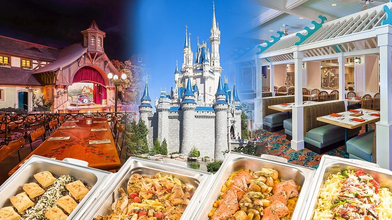 Disney buffet restaurants and trays of food