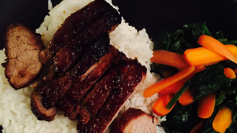 Char sui pork on rice