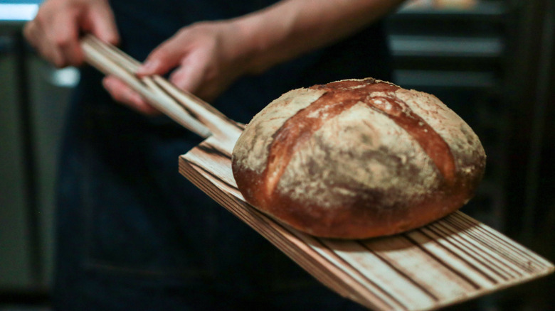 Bread on long pizza paddle