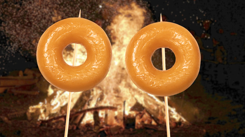 glazed donuts by camp fire