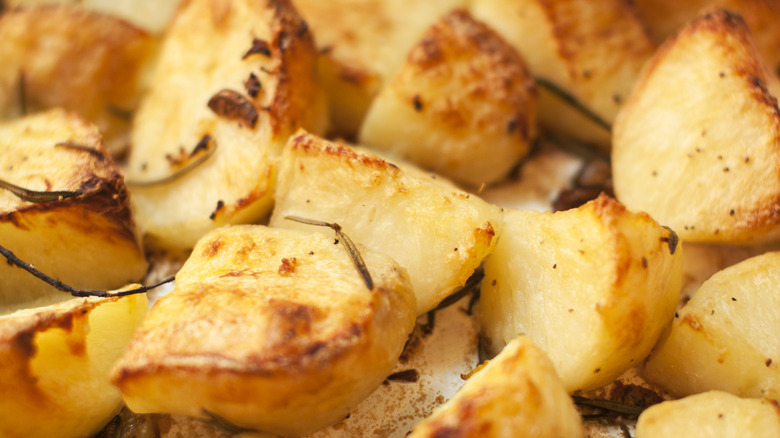 Close-up of roasted potatoes