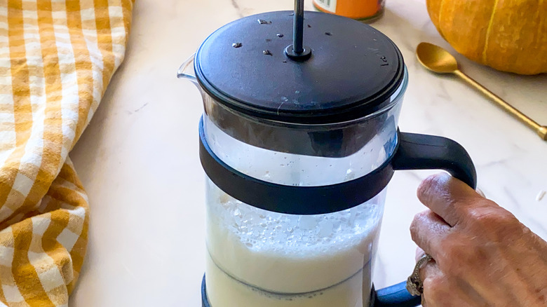 milk in french press