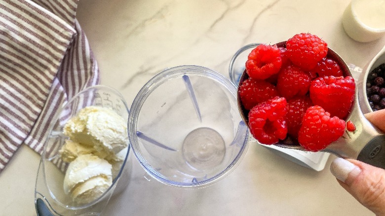 raspberries going into blender