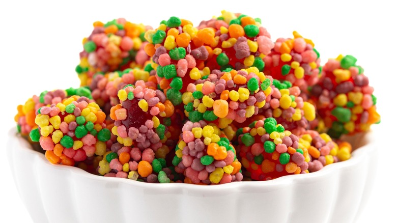 Close-up of a bowl of Nerds clusters