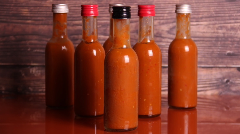 Bottles of hot sauce