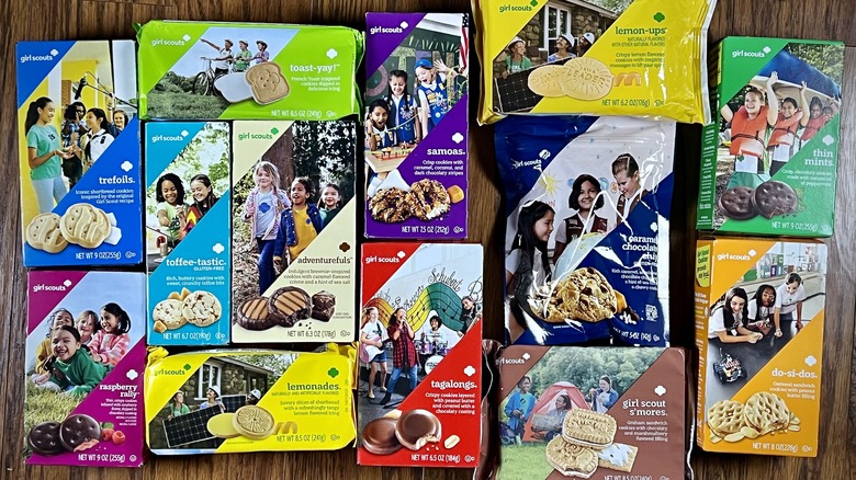 Boxes of girl scout cookies