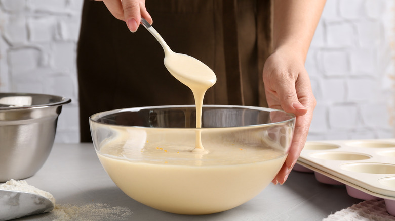 Bowl of batter with spoon 