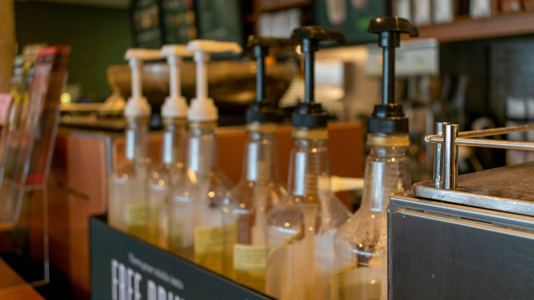 line up of Starbucks coffee syrups