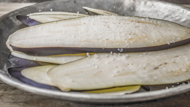 salting large eggplant slices