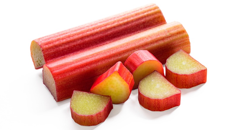 Cut stalks of rhubarb