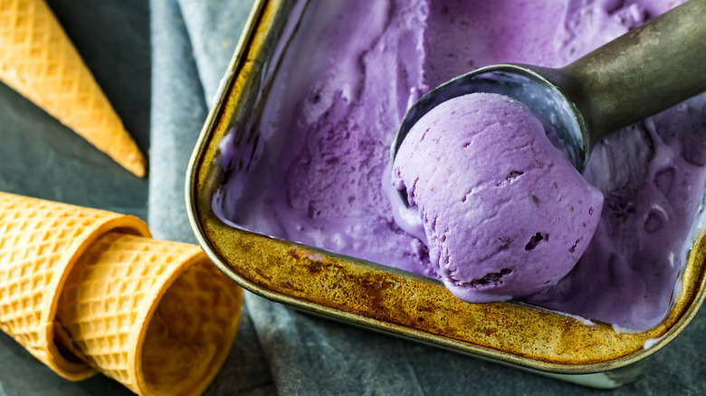 ice cream scooped from a pan