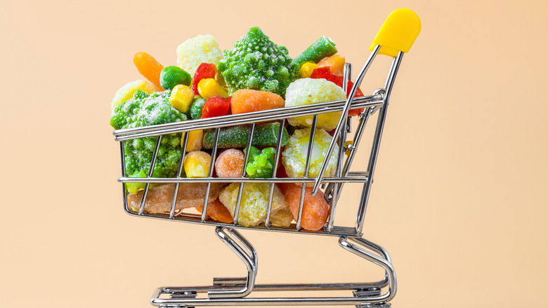 Frozen vegetables in tiny cart