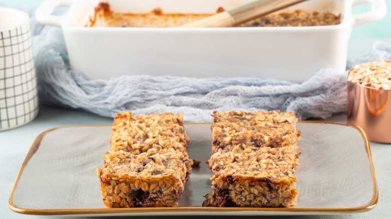 baked oatmeal cut into squares